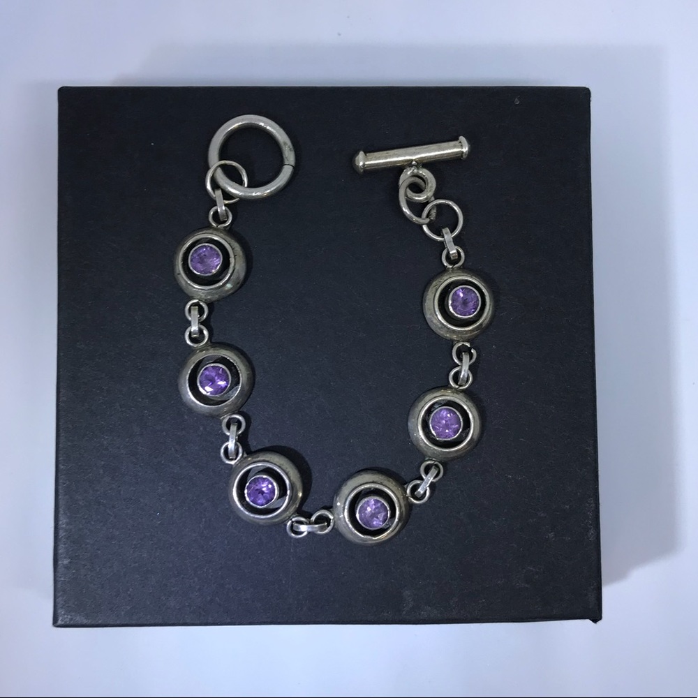 Silver and purple stone bracelet